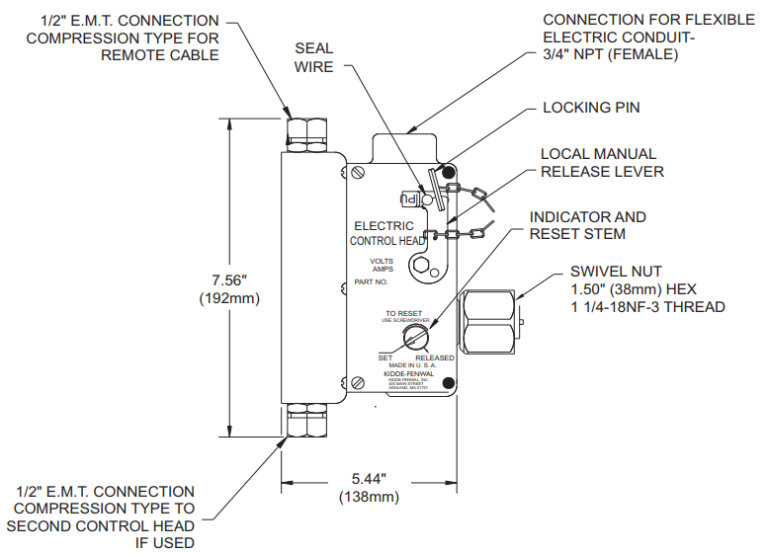 KIDDE 81-895630-000 CO2 and Clean Agent Fire Suppression System Electric and Cable Operated Control Head